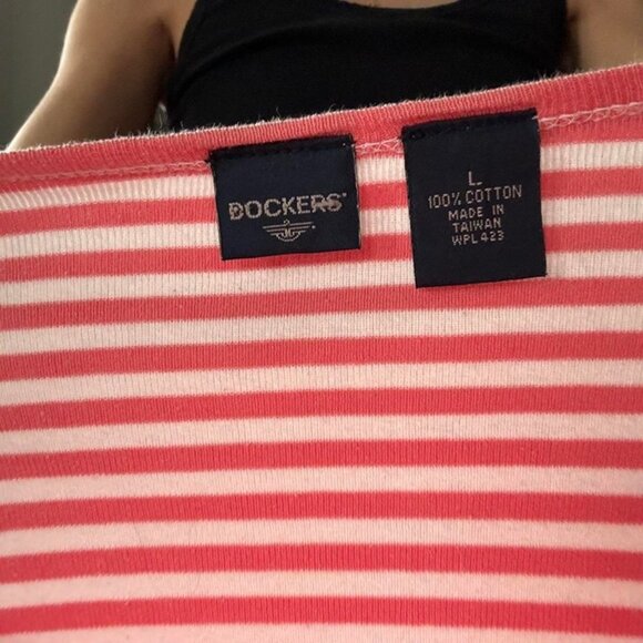 Vintage dockers pink and white striped boat neck top w three quarter sleeves - Picture 5 of 5